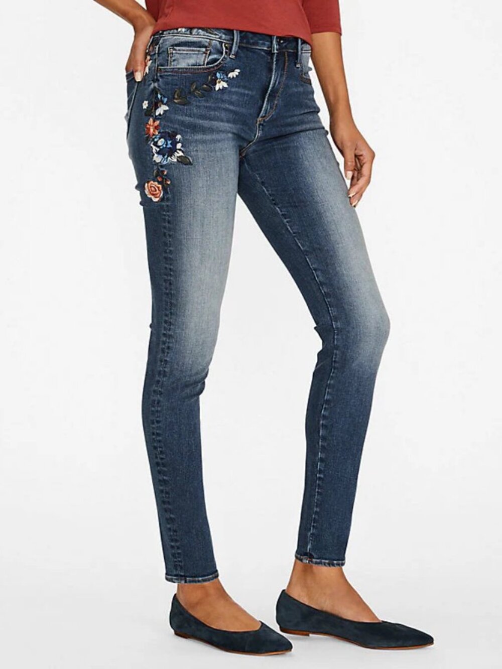Driftwood Marilyn Embroidered Floral Mid Rise Skinny Jeans Size 25